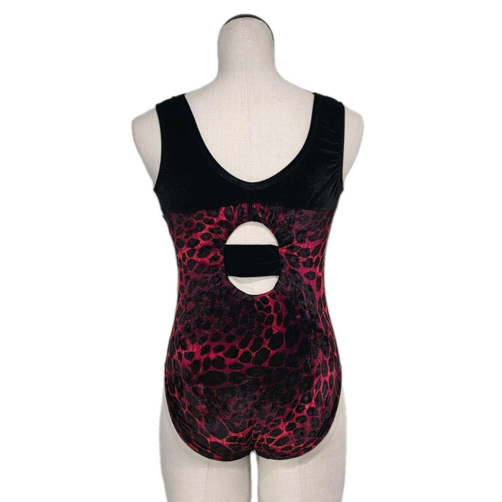 Satara VTG Leopard Print Split Keyhole Velvet Dance Leotard Bodysuit AL Adult L - Picture 8 of 16